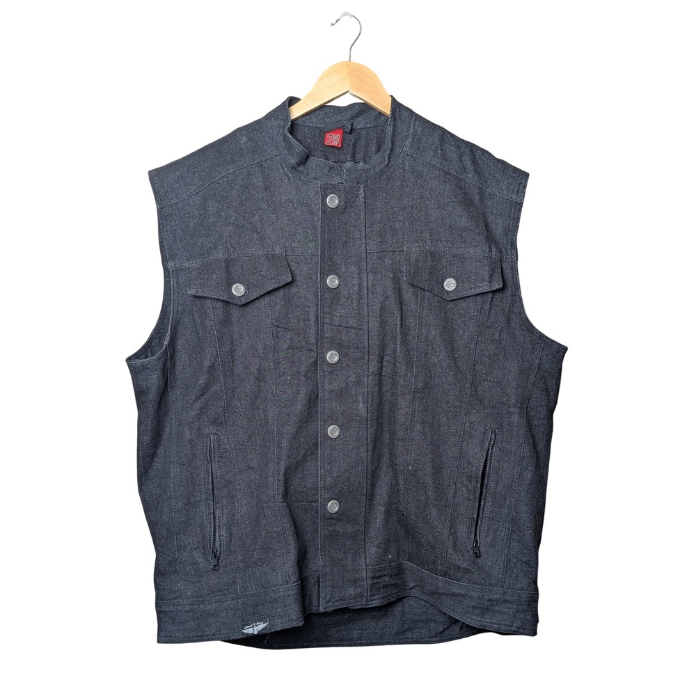 Street & Steel Motorcycle Vest Mens 2XL Black Biker Denim Riding Gear Pockets